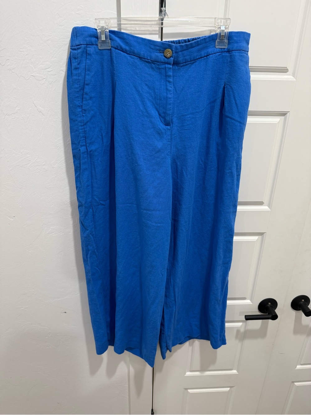 J. Crew Bright Blue Wide-Leg Linen-Blend MK Pants